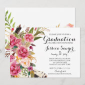Uitnodiging voor Bright Floral Graduation party (Voorkant / Achterkant)