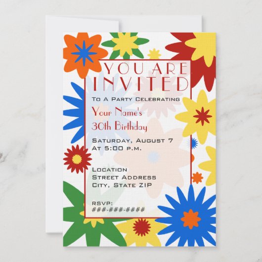 Uitnodiging voor Bright Flowers Party (Voorkant)