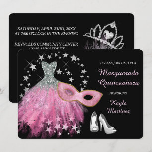 Uitnodiging voor Bright Pink Masquerade Quinceaner