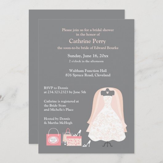 Uitnodiging voor bruidsdouche Flat Kaart Invitatio (Voorkant / Achterkant)