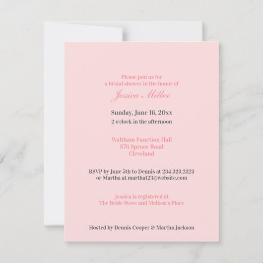 Uitnodiging voor bruidsdouche Flat Kaart Invitatio (Achterkant)