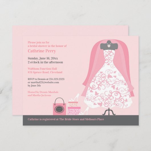 Uitnodiging voor bruidsdouche Flat Kaart Invitatio (Voorkant / Achterkant)