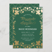 Uitnodiging voor bruidsdouche, groen en goud (Voorkant / Achterkant)