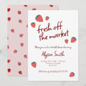 Uitnodiging voor bruidsdouche met aardbeienthema (Voorkant / Achterkant)