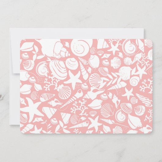 Uitnodiging voor bruidsdouche, strand, Zee Shell J (Achterkant)