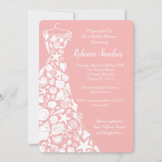 Uitnodiging voor bruidsdouche, strand, Zee Shell J (Voorkant)