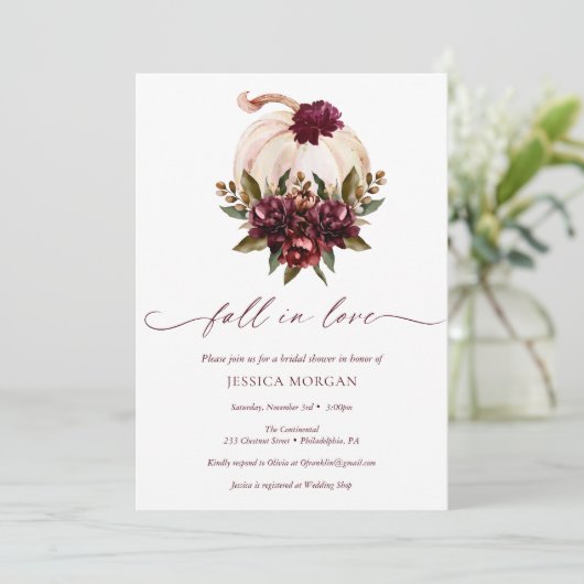 Uitnodiging voor bruidsfeest 'Burgundy Pumpkin Fal (Staand voorkant)