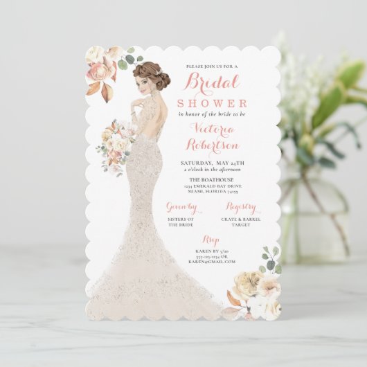 Uitnodiging voor bruidsfeest 'Fall Glam Bride in G (Staand voorkant)