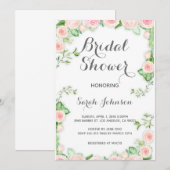 Uitnodiging voor bruidsfeest met roze rozen (Voorkant / Achterkant)