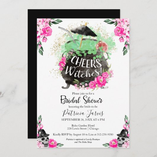 Uitnodiging voor Bruidsfeestje met Thema Heksen en (Voorkant / Achterkant)
