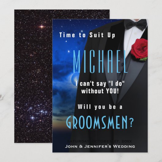 Uitnodiging voor bruidsjonker in smoking (Voorkant / Achterkant)