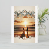 Uitnodiging voor bruiloft bij zonsondergang aan he (Staand Voorkant)