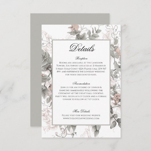 Uitnodiging voor bruiloft Details Informatie Informatiekaartje (Voorkant / Achterkant)