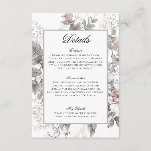 Uitnodiging voor bruiloft Details Informatie Informatiekaartje (Voorkant)