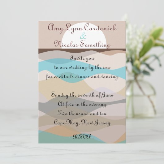 Uitnodiging voor bruiloft door Zee Ocean Beach (Staand voorkant)