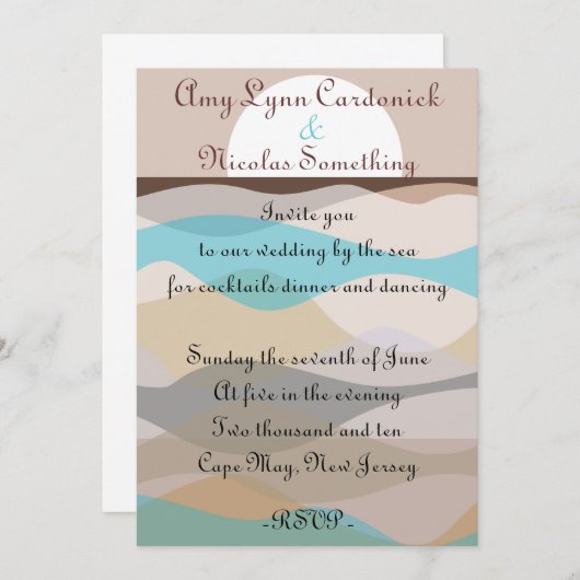Uitnodiging voor bruiloft door Zee Ocean Beach (Voorkant / Achterkant)