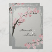 Uitnodiging voor bruiloft - Elegant Grey Cherry Bl (Voorkant / Achterkant)
