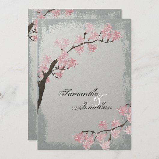 Uitnodiging voor bruiloft - Elegant Grey Cherry Bl (Voorkant / Achterkant)