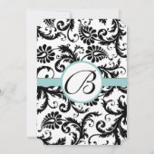 Uitnodiging voor bruiloft in Bright Aqua Damask Sw (Achterkant)