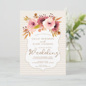 Uitnodiging voor bruiloft in Modern Boho Blush Flo (Staand voorkant)