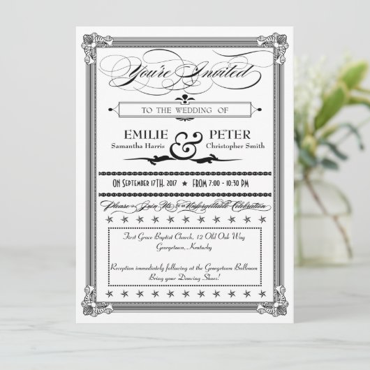 Uitnodiging voor bruiloft in zwart-wit Poster (Staand voorkant)