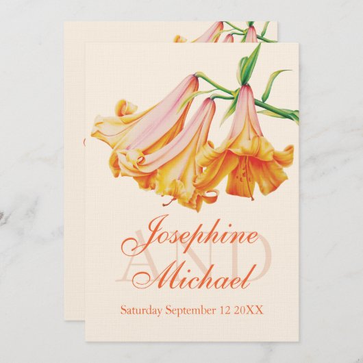 Uitnodiging voor bruiloft met lilies bruiloft (Voorkant / Achterkant)
