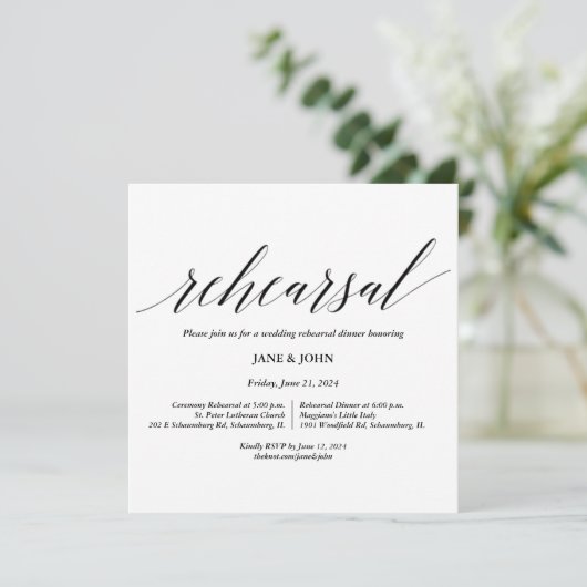 Uitnodiging voor bruiloft repetitie (Staand voorkant)