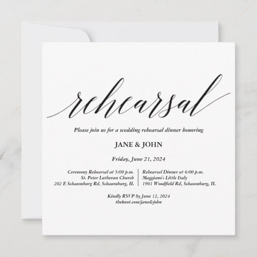 Uitnodiging voor bruiloft repetitie (Voorkant)