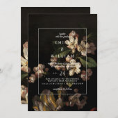 Uitnodiging voor bruiloft Romantic Moody Dark Flor (Voorkant / Achterkant)