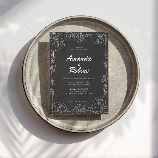 Uitnodiging voor bruiloft tussen zwart en wit