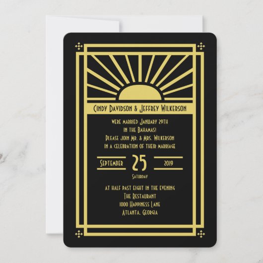 Uitnodiging voor bruiloftsreceptie -- Art Deco (Voorkant)
