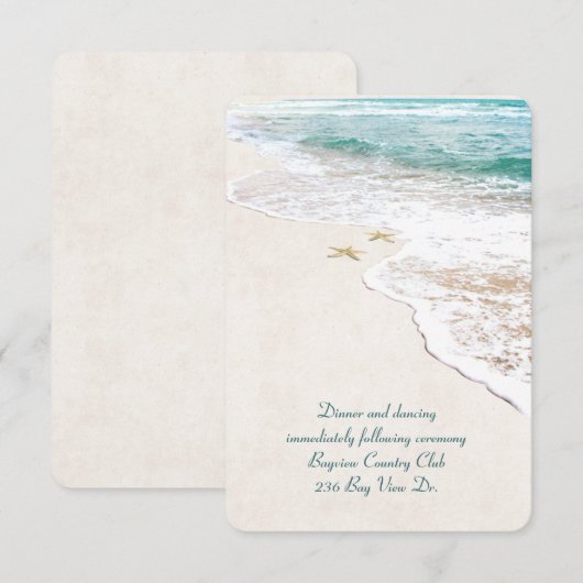 Uitnodiging voor bruiloftsreceptie op het strand (Voorkant / Achterkant)