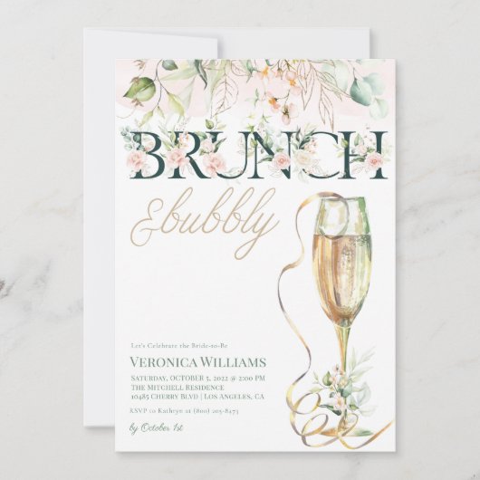 Uitnodiging voor Brunch & Bubble Bridal Shower (Voorkant)
