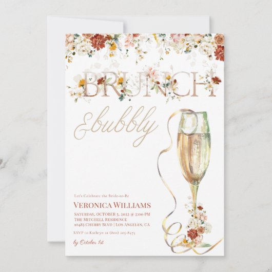 Uitnodiging voor Brunch & Bubble Bridal Shower (Voorkant)