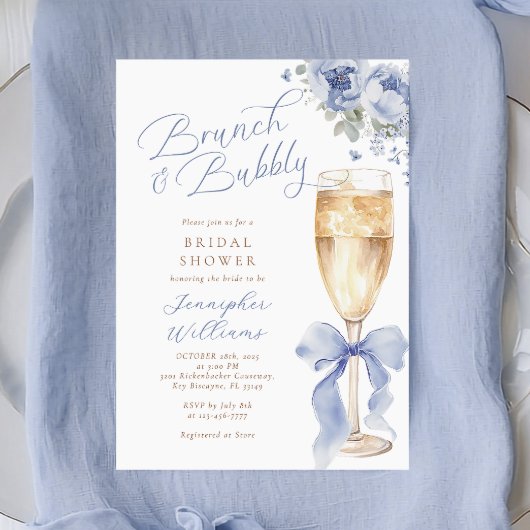 Uitnodiging voor brunch en bubble blue bruidsdouch
