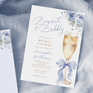 Uitnodiging voor brunch en bubble blue bruidsdouch
