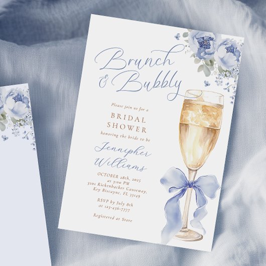 Uitnodiging voor brunch en bubble blue bruidsdouch