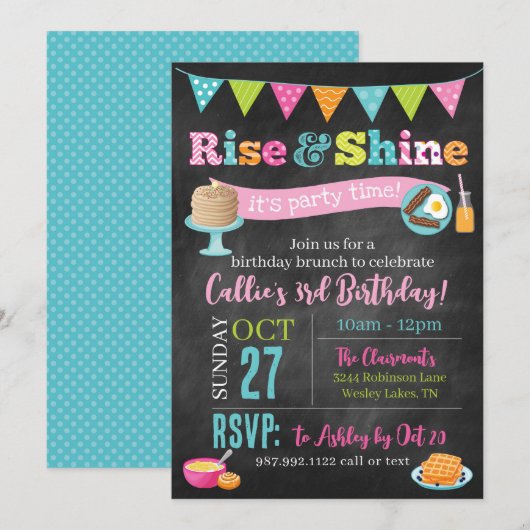 Uitnodiging voor brunch 'Rise and Shine' (schoolbo (Voorkant / Achterkant)