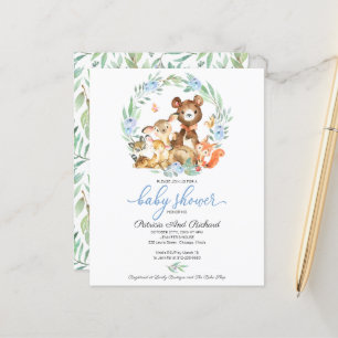 Uitnodiging voor budget baby shower met bosdieren