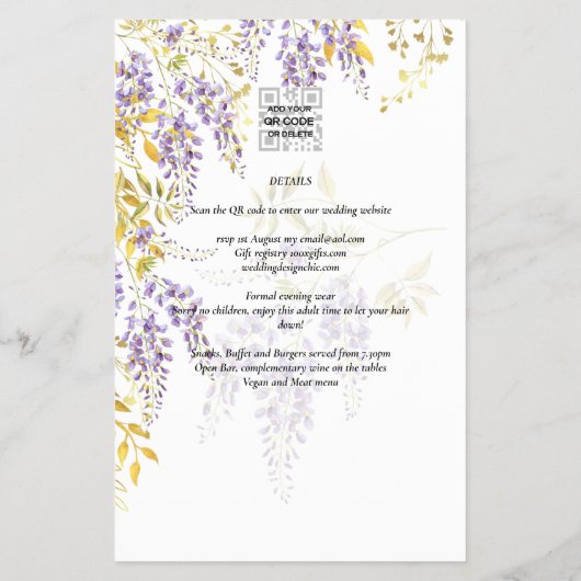 Uitnodiging voor budget bloemen bruiloft Wisteria  Flyer (Achterkant)