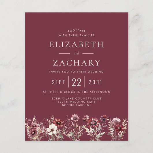 Uitnodiging voor budget bruiloft met wilde bloemen (Voorkant)