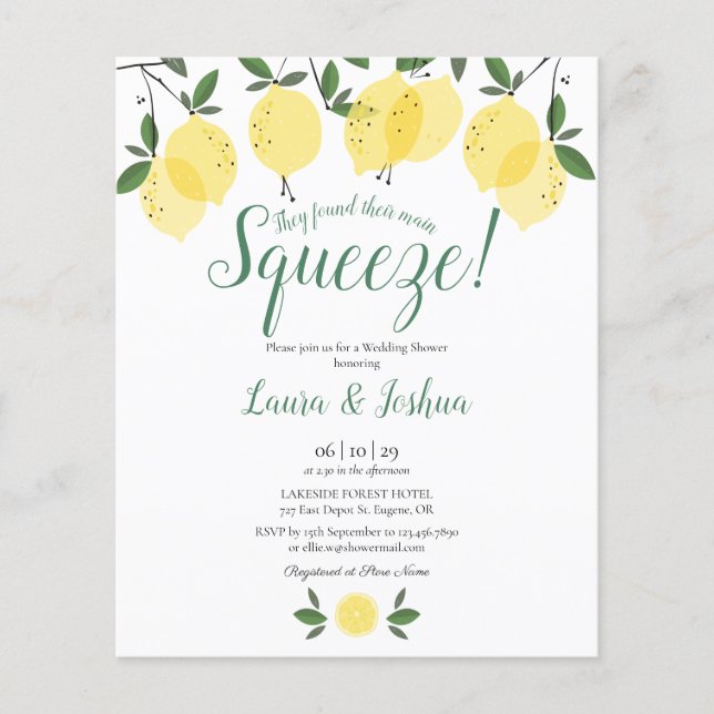 Uitnodiging voor budget voor citroen-thema bruidsf (Voorkant)