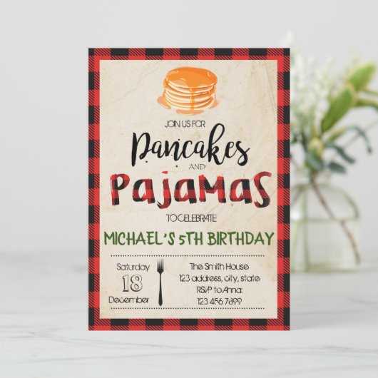 Uitnodiging voor Buffalo geruite pannenkoeken pyja (Staand voorkant)