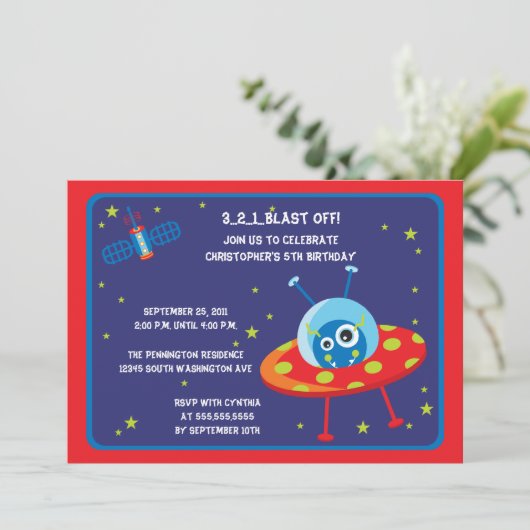 Uitnodiging voor buitenaards ruimteschip (Staand voorkant)