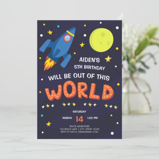 Uitnodiging voor buitenruimtevaart op zaterdag met (Staand voorkant)