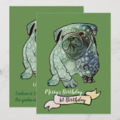 Uitnodiging voor Buldog Puppy Verjaardag Franse Bu (Voorkant / Achterkant)