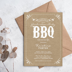 Uitnodiging voor Burlap Rustic Graduation Party BB