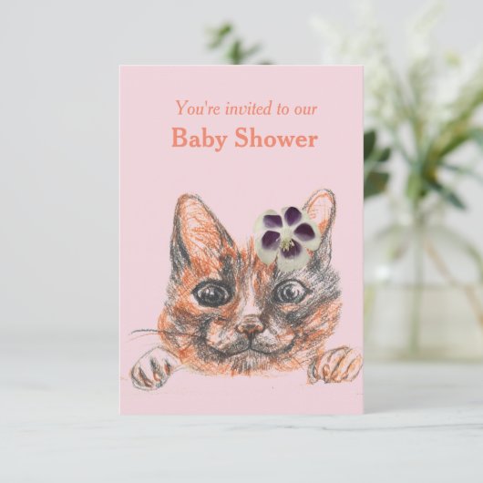 Uitnodiging voor Cat Baby shower (Staand voorkant)