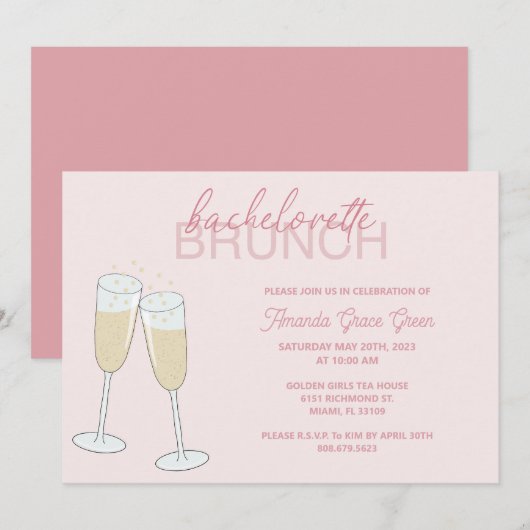 Uitnodiging voor Champagne Bachelorette Brunch (Voorkant / Achterkant)