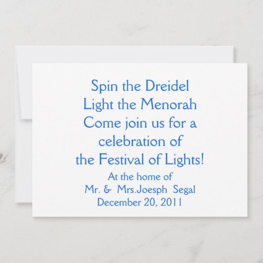 Uitnodiging voor Chanoeka feest (Achterkant)